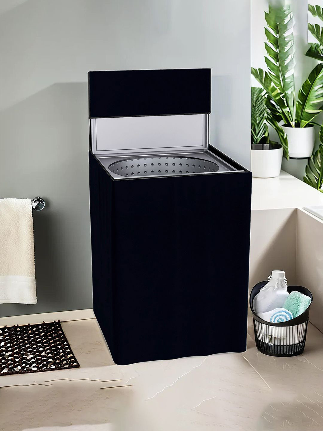 Kuber Industries Black Light Weight Top Load Washing Machine Cover