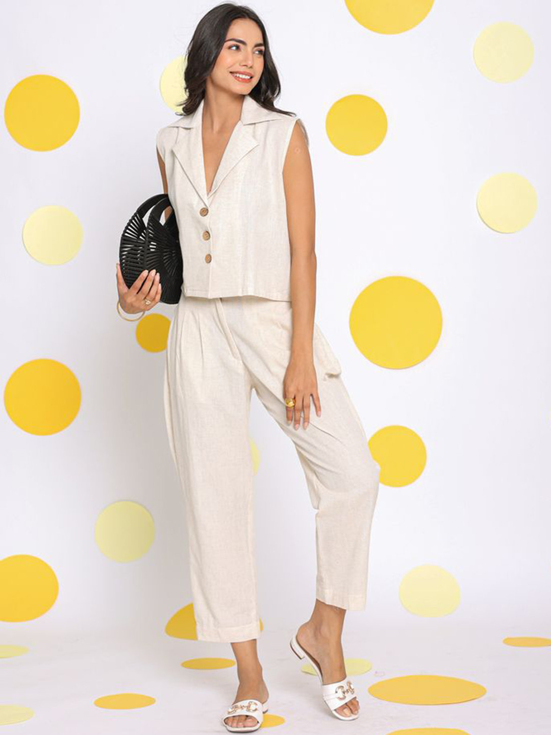KAORI BY SHREYA AGARWAL Shirt Collar Linen Relaxed-Fit Top & Trousers