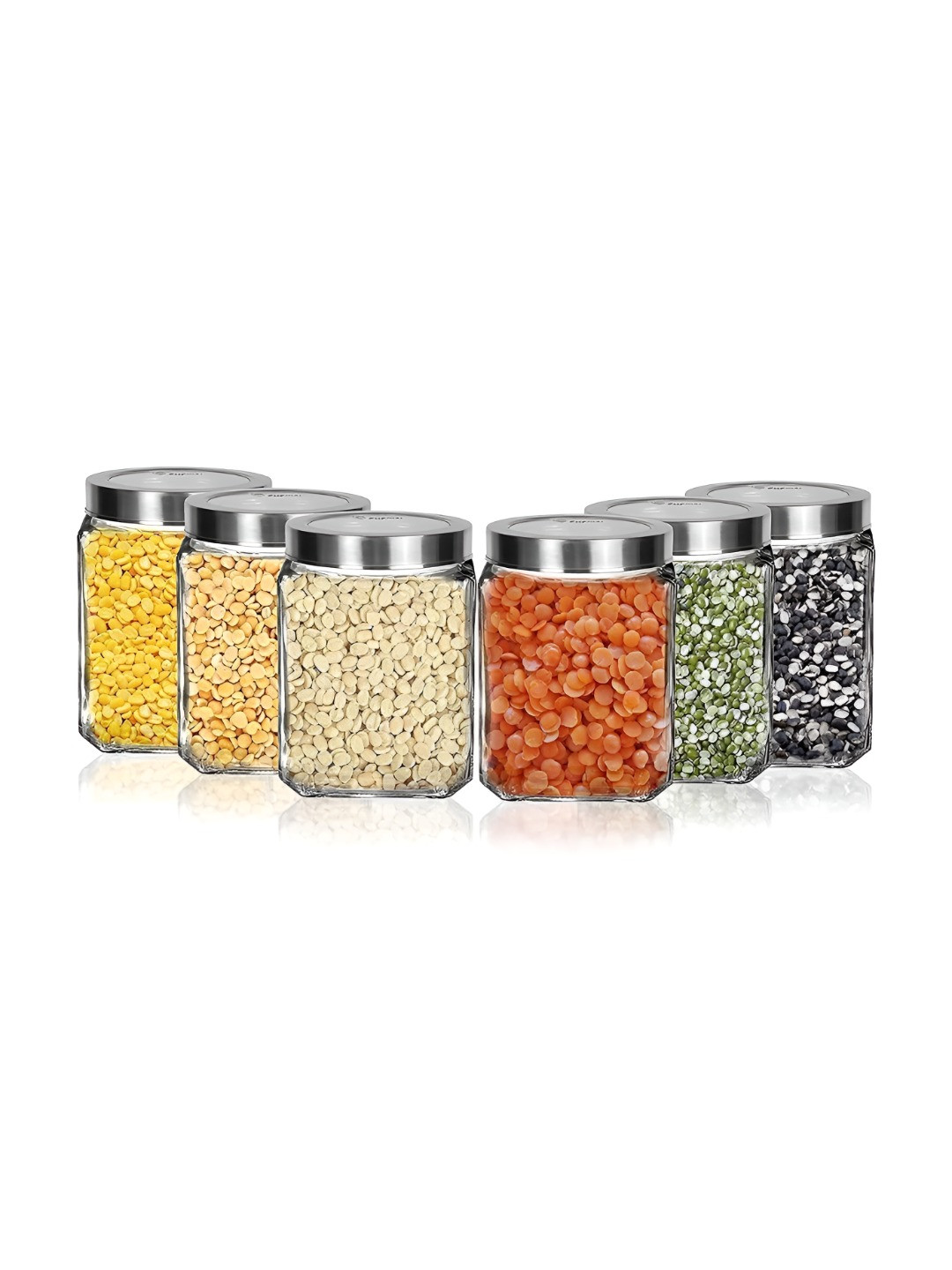 CROCO JAR Piramal Transparent 6 Pieces Glass Containers with Steel Lid - 300 ml