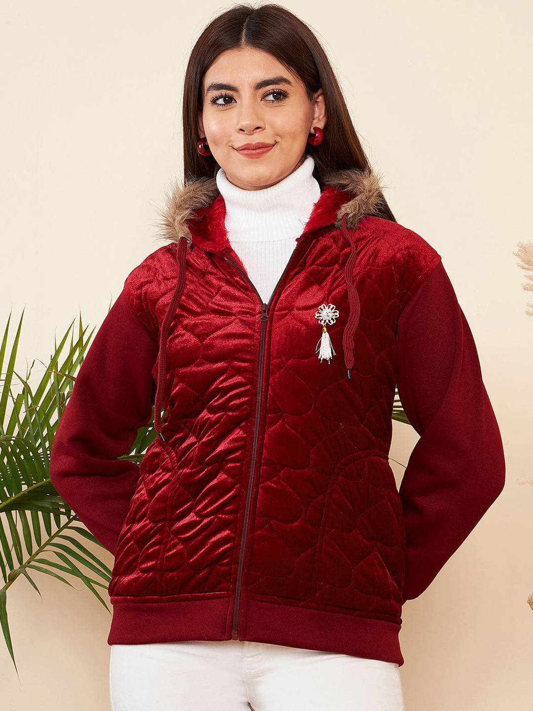 PIVL Women Self Design Hooded Open Front Jacket