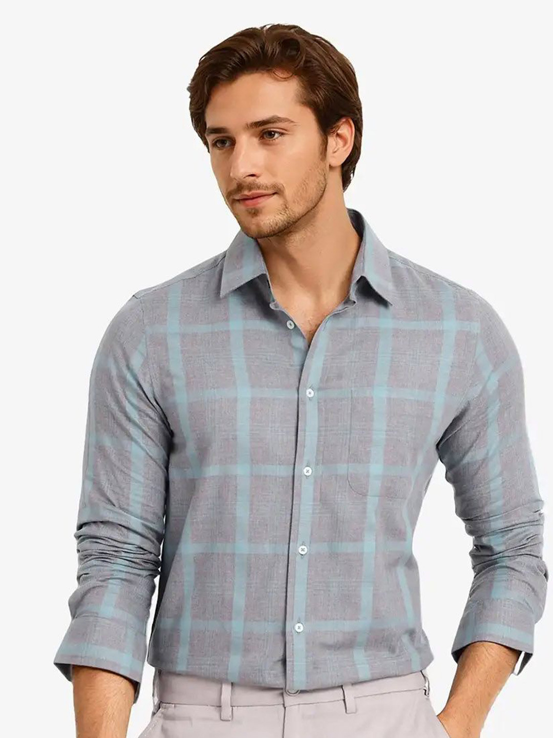 RARE RABBIT Men Comfort Spread Collar Checked Casual Shirt