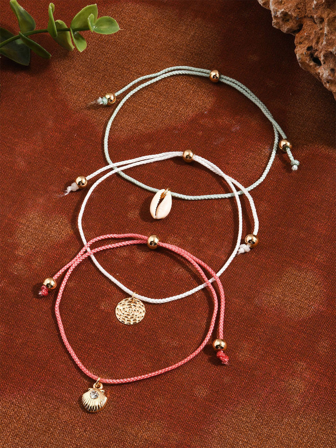 Accessorize London Set Of 3 Friendship Shell Anklets