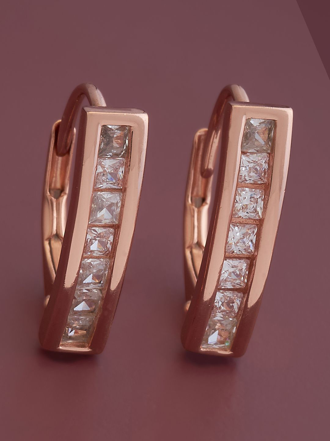 Kushal's Fashion Jewellery  Sterling Silver Cubic Zirconia Rose Gold-Plated Hoop Earrings