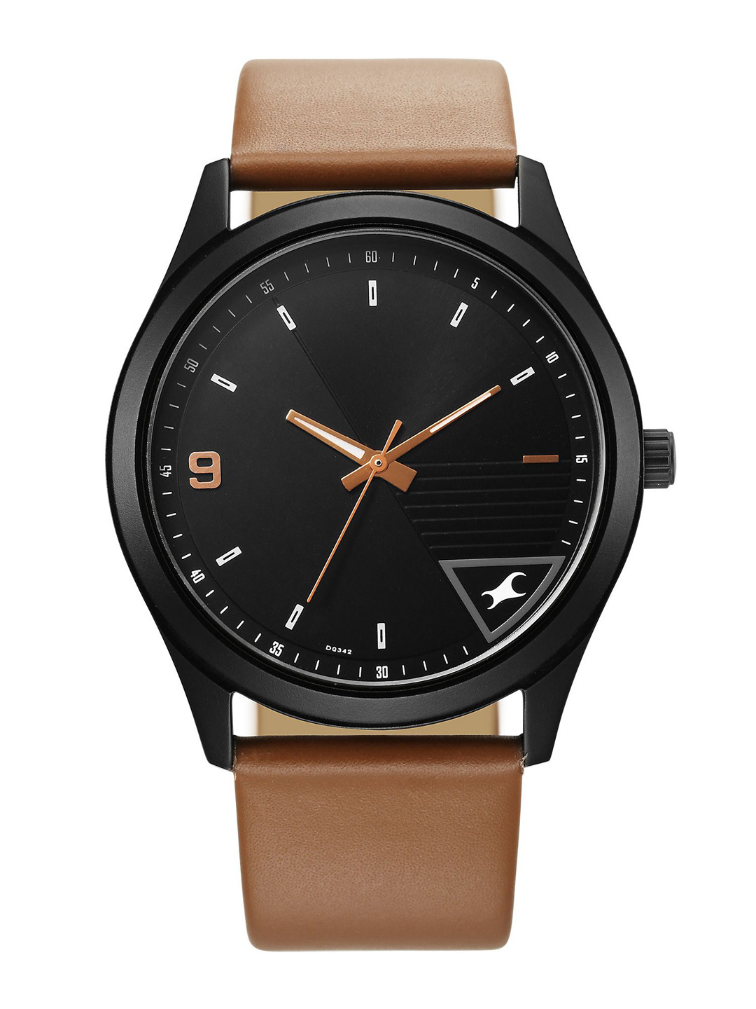 Fastrack Men Brass Dial & Leather Straps Analogue Watch 3317NL02