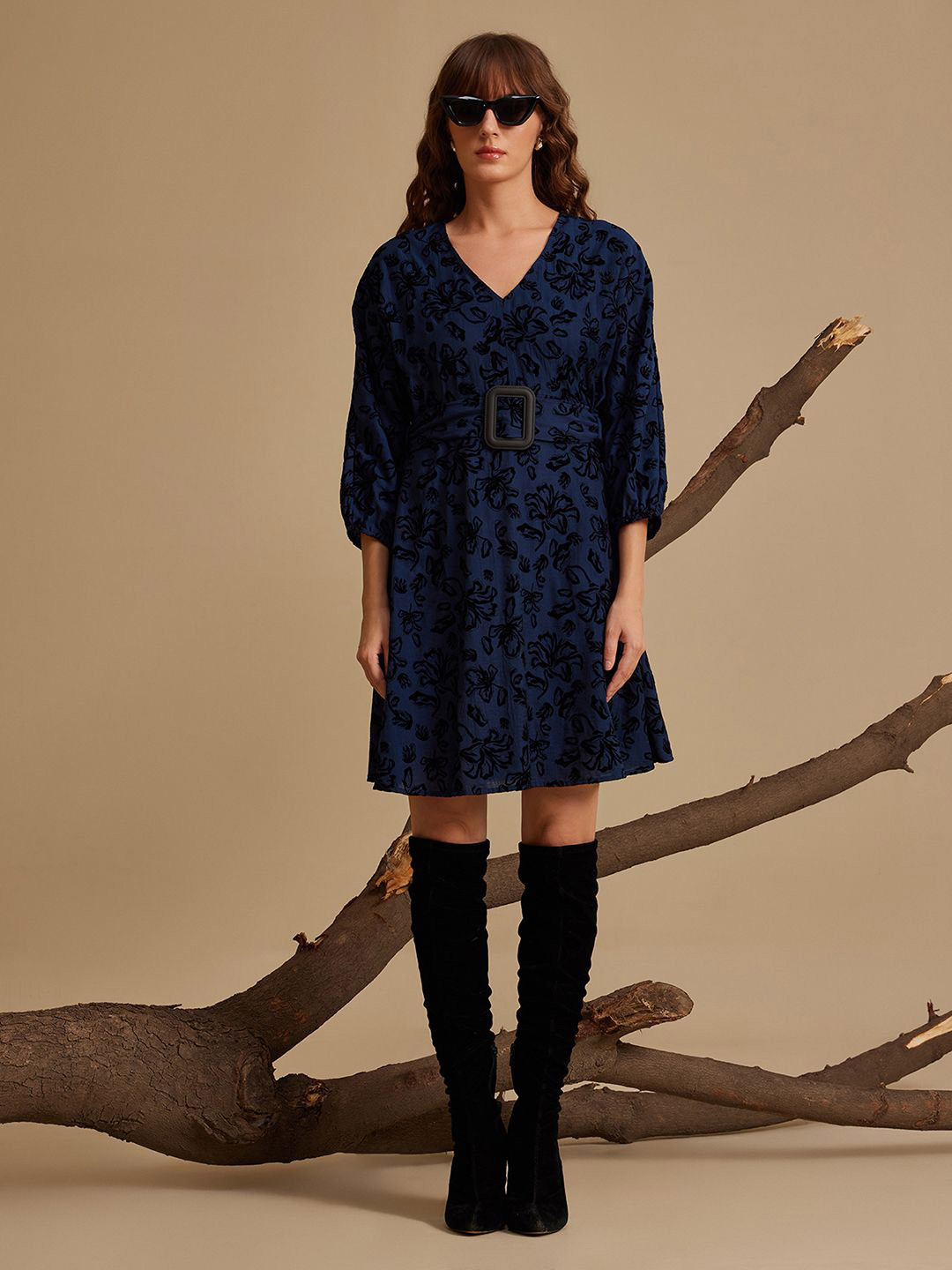 Kazo Floral Print A-Line Mini Dress