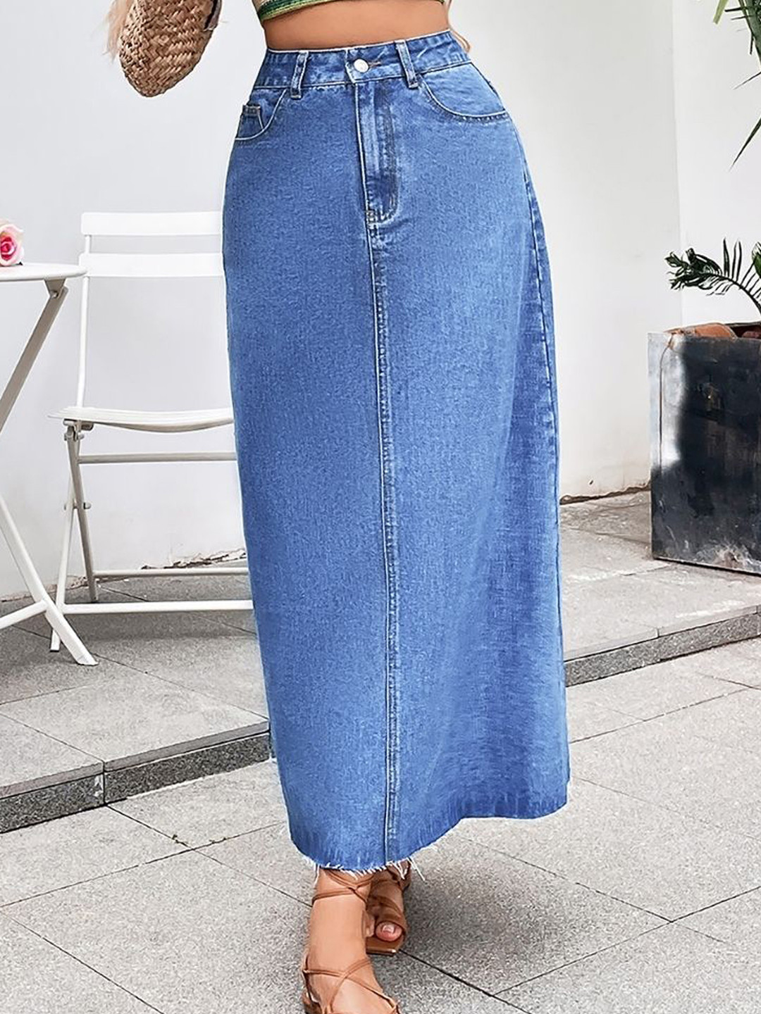 KPOP A-Line Women Maxi Button Skirt