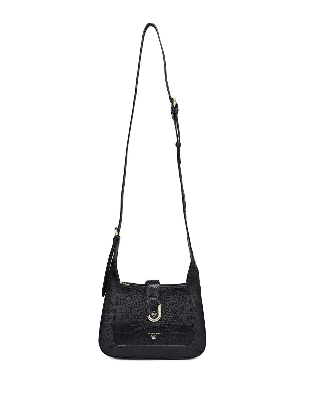 Da Milano Animal Textured Buckle Detail Leather Water Resistant Miniature Sling Bag