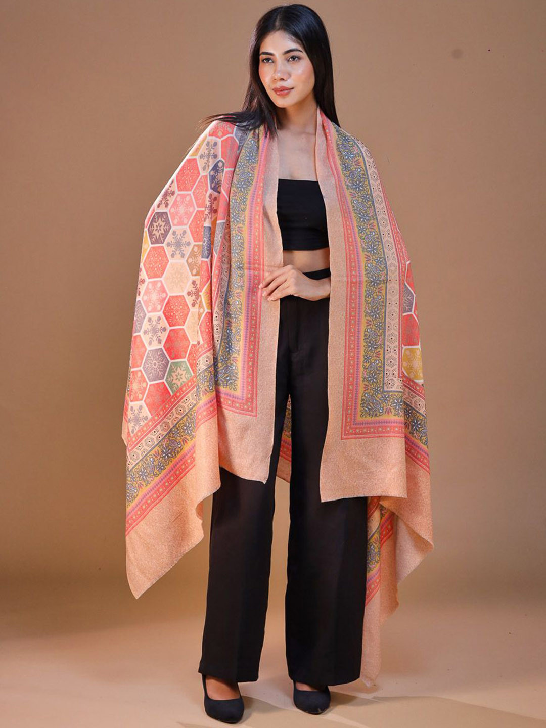 SWI Stylish Kalamkari Printed Sequinned Shawl