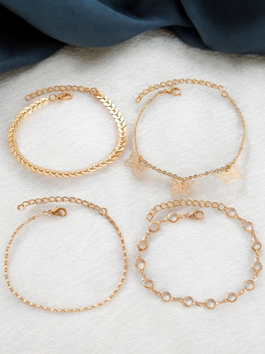 fabula Set Of 4 Gold-Plated Butterfly Charm Anklet