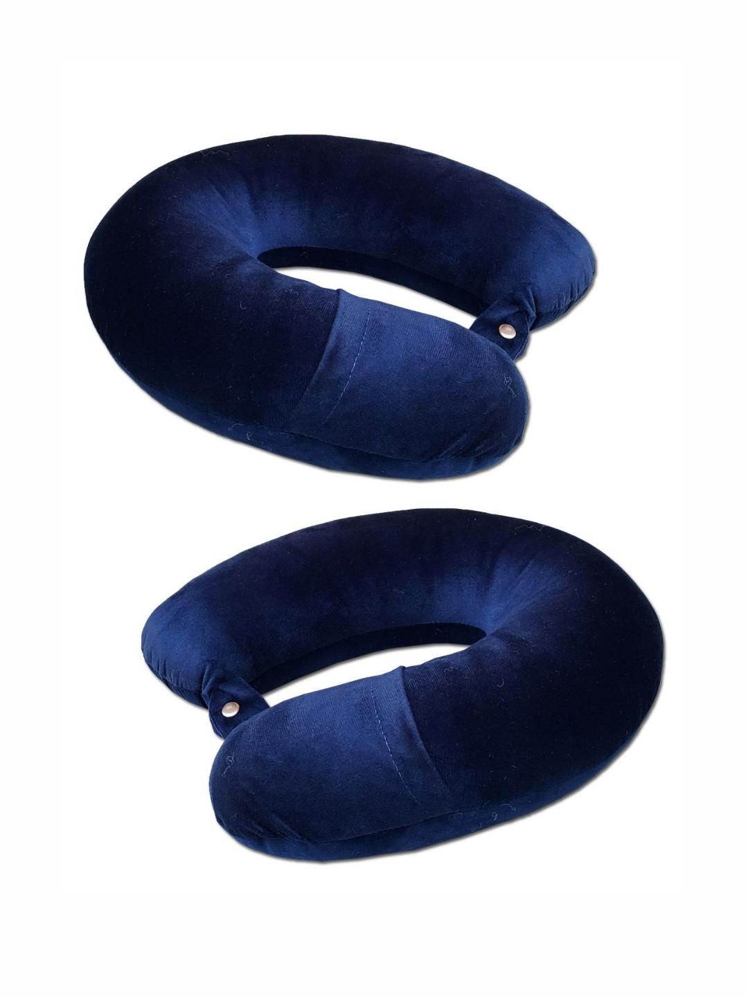 ANA Blue Solid Faux Velvet Breathable Set of 2 Firm Fibre Travel Pillow-12.7 x 25.4 x 35.5 cm