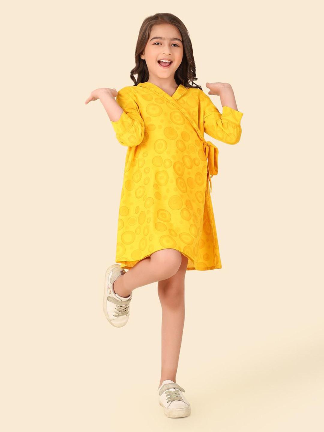 Fabindia Girls Cotton Hand Block Printed Wrap Dress