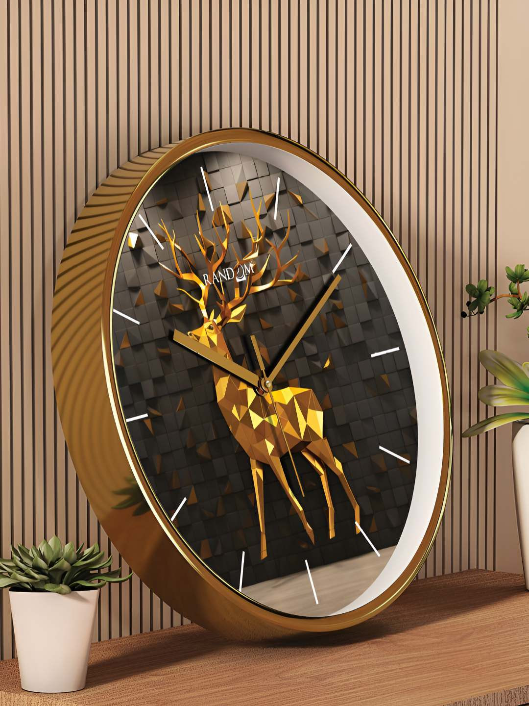 RANDOM Black Plastic Large Display Round Battery Analogue Deer Wall Clock-30.4cm