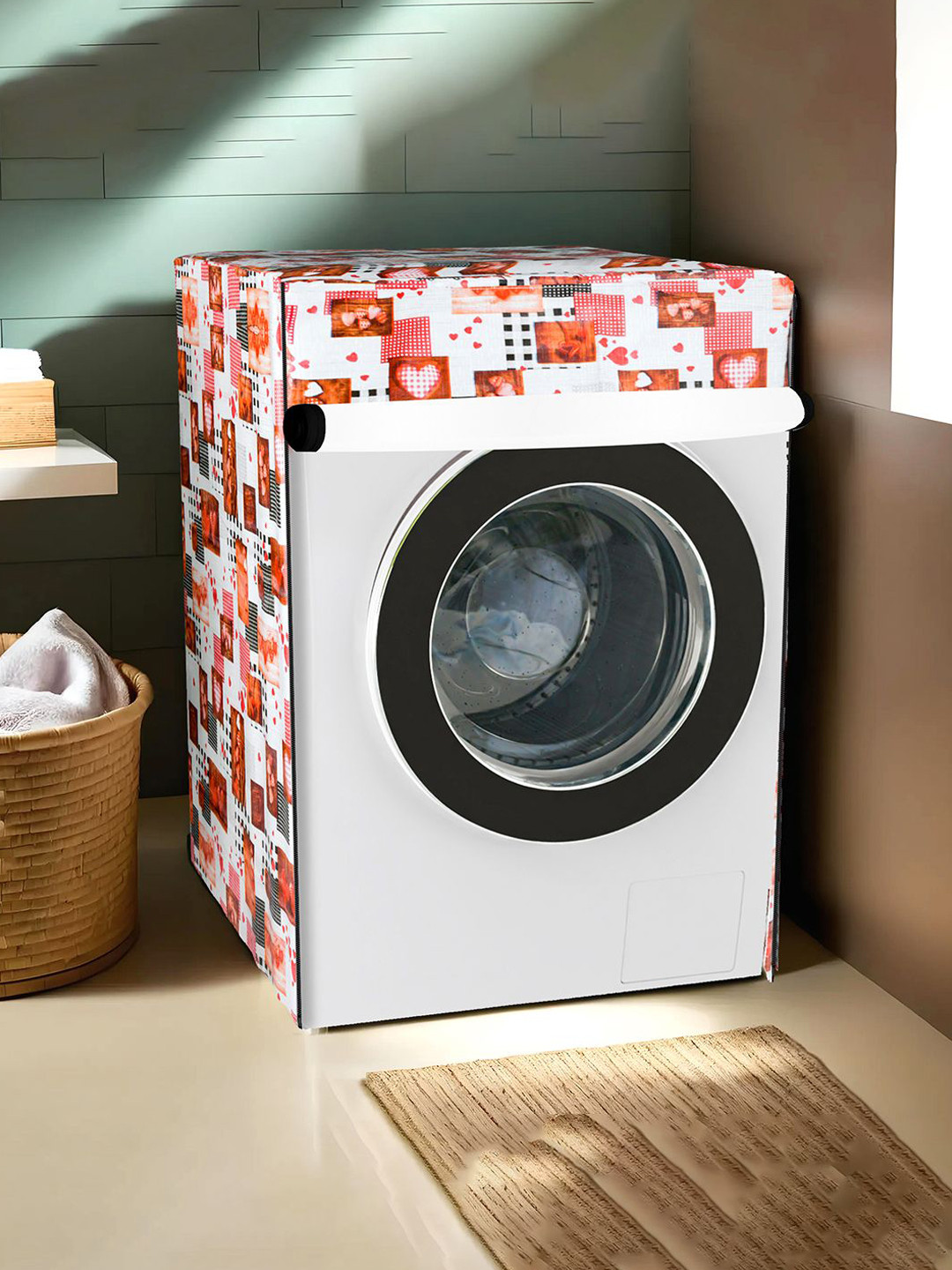 Kuber Industries Pink & White Checked Light Weight Front Load Washing Machine Cover