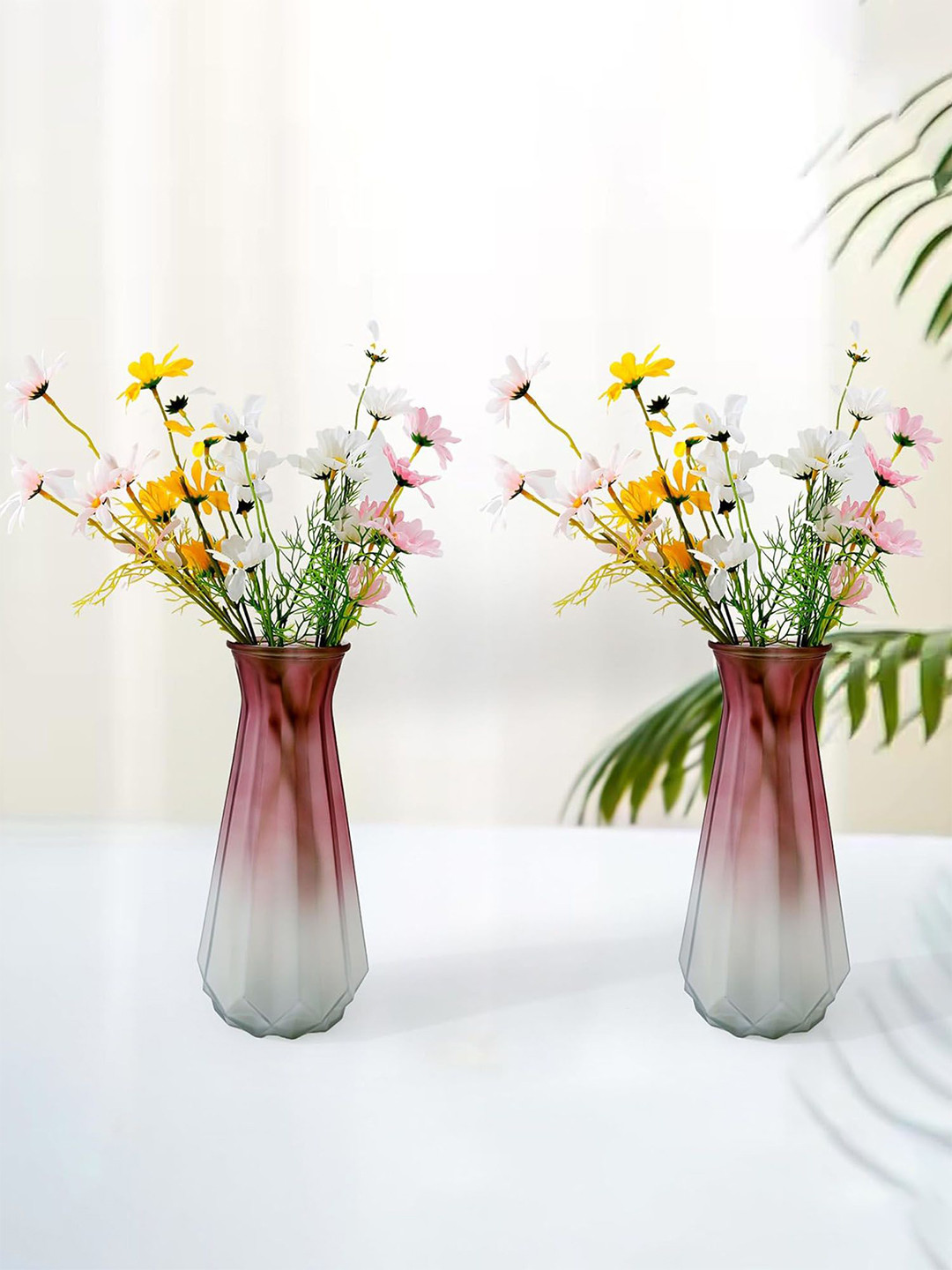 Nostrae by Ekhasa Red & Grey 2 Pieces Textured Bud Shape Flower Vases