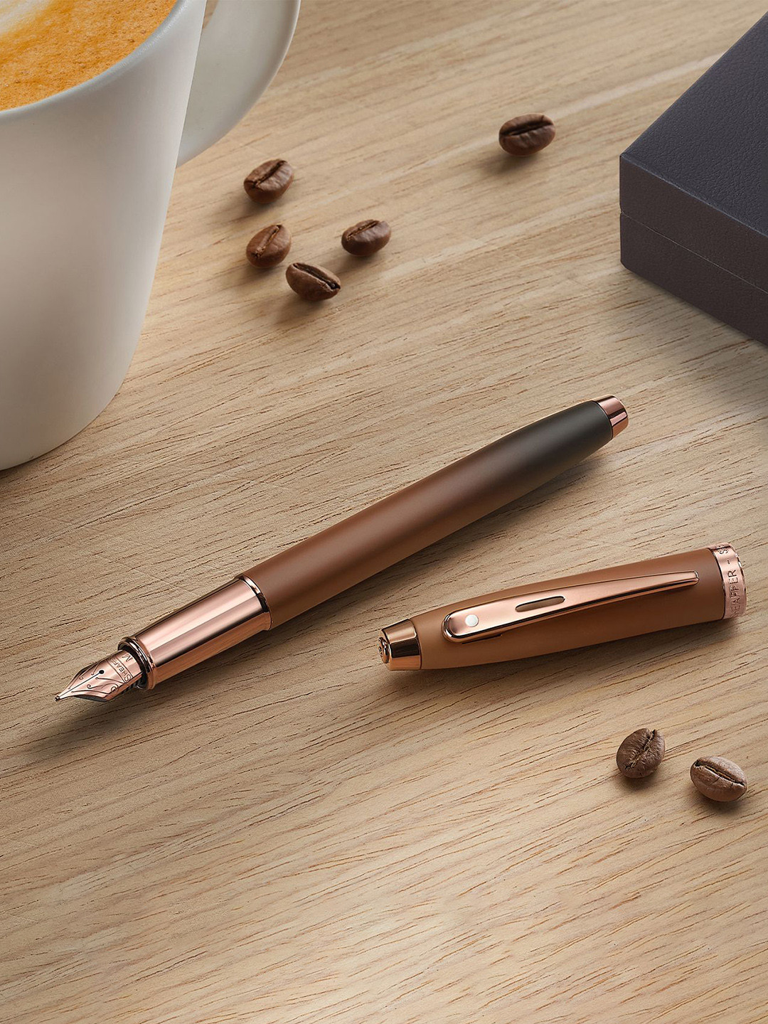 Sheaffer Light Brown with Brown Trim E9374 Gift100 Fine Nib Fountain Pen