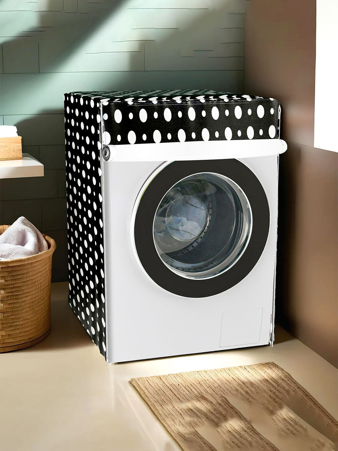 Kuber Industries Grey & Black Dot Printed Light Weight Front Load Washing Machine Cover