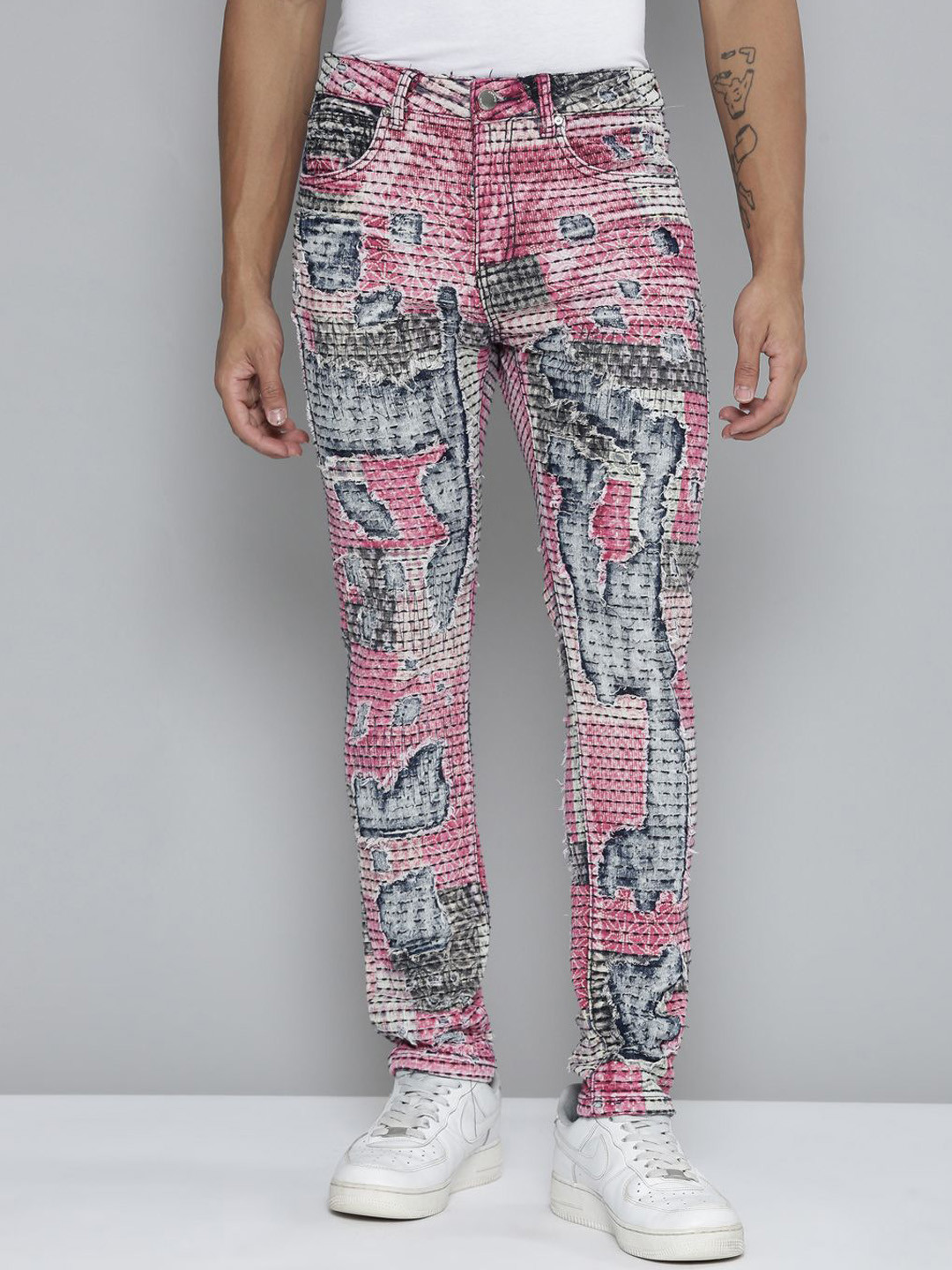 WAIMEA Men Comfort Skinny Fit Patchwork Stretchable Jeans