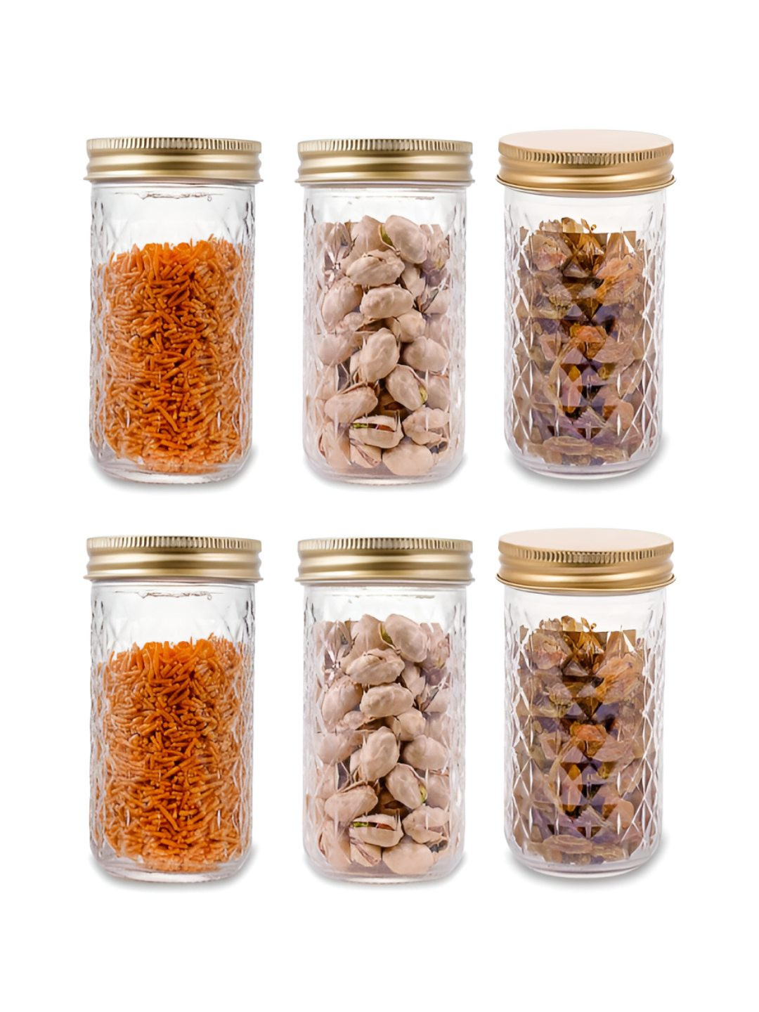 CROCO JAR Piramal Transparent & Golden 6 Pieces Glass Containers - 350 ml