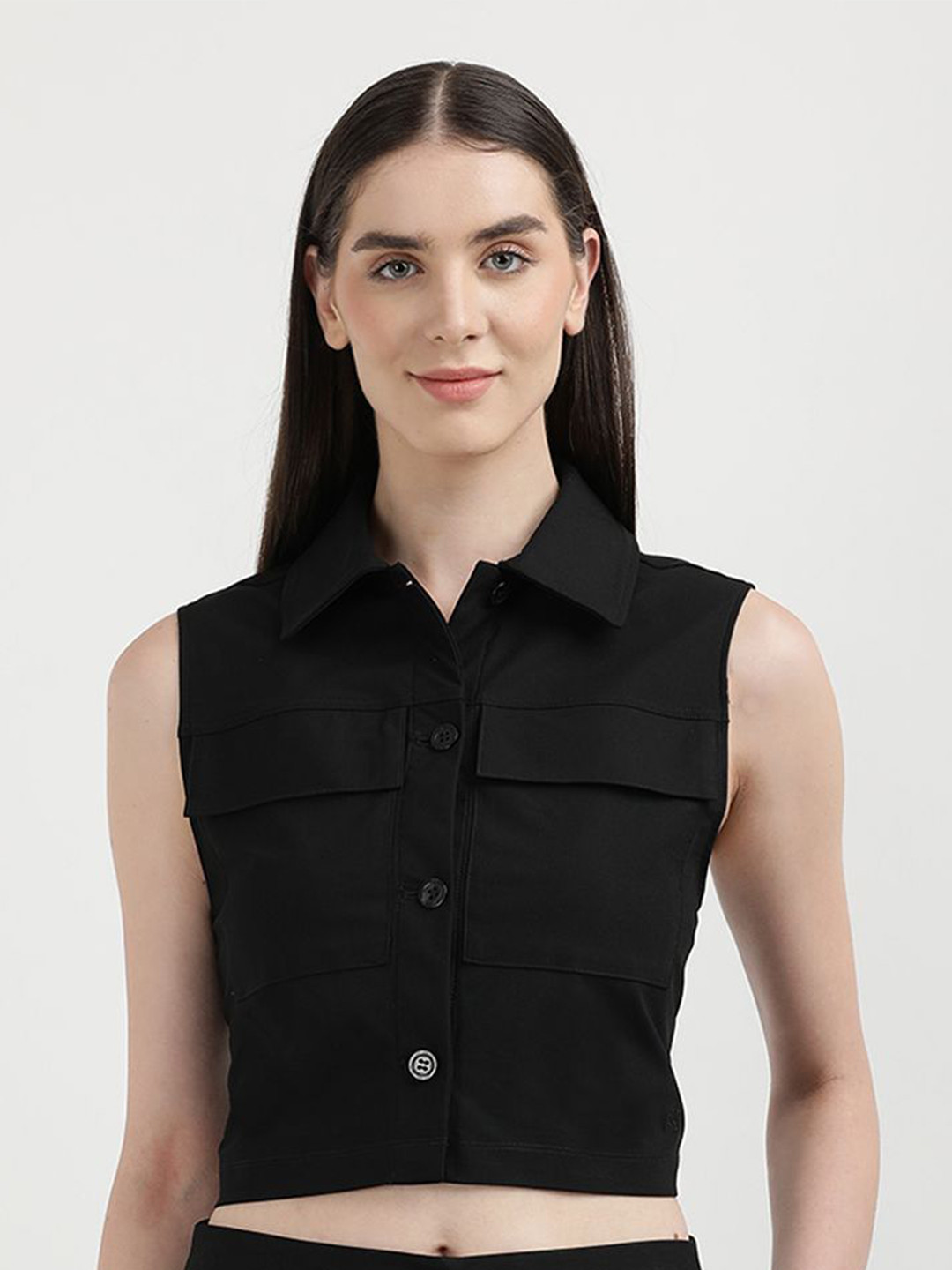 Calvin Klein Jeans Shirt Style Crop Top