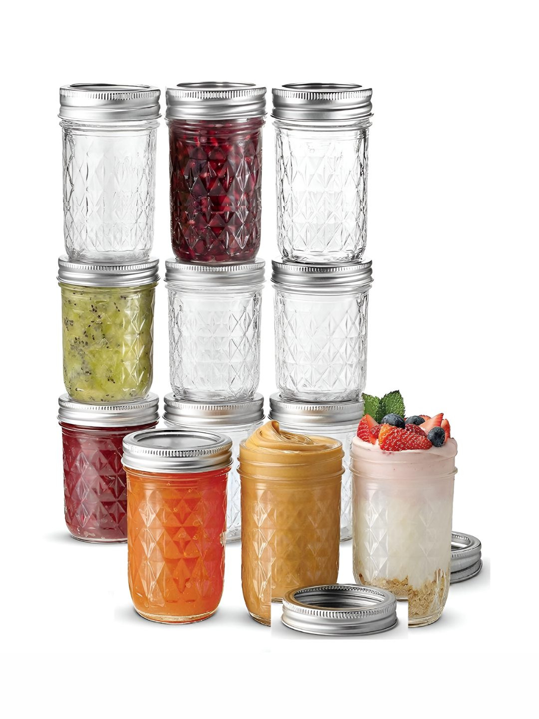 CROCO JAR Piramal Transparent & Silver 12 Pieces Glass Containers - 350 ml