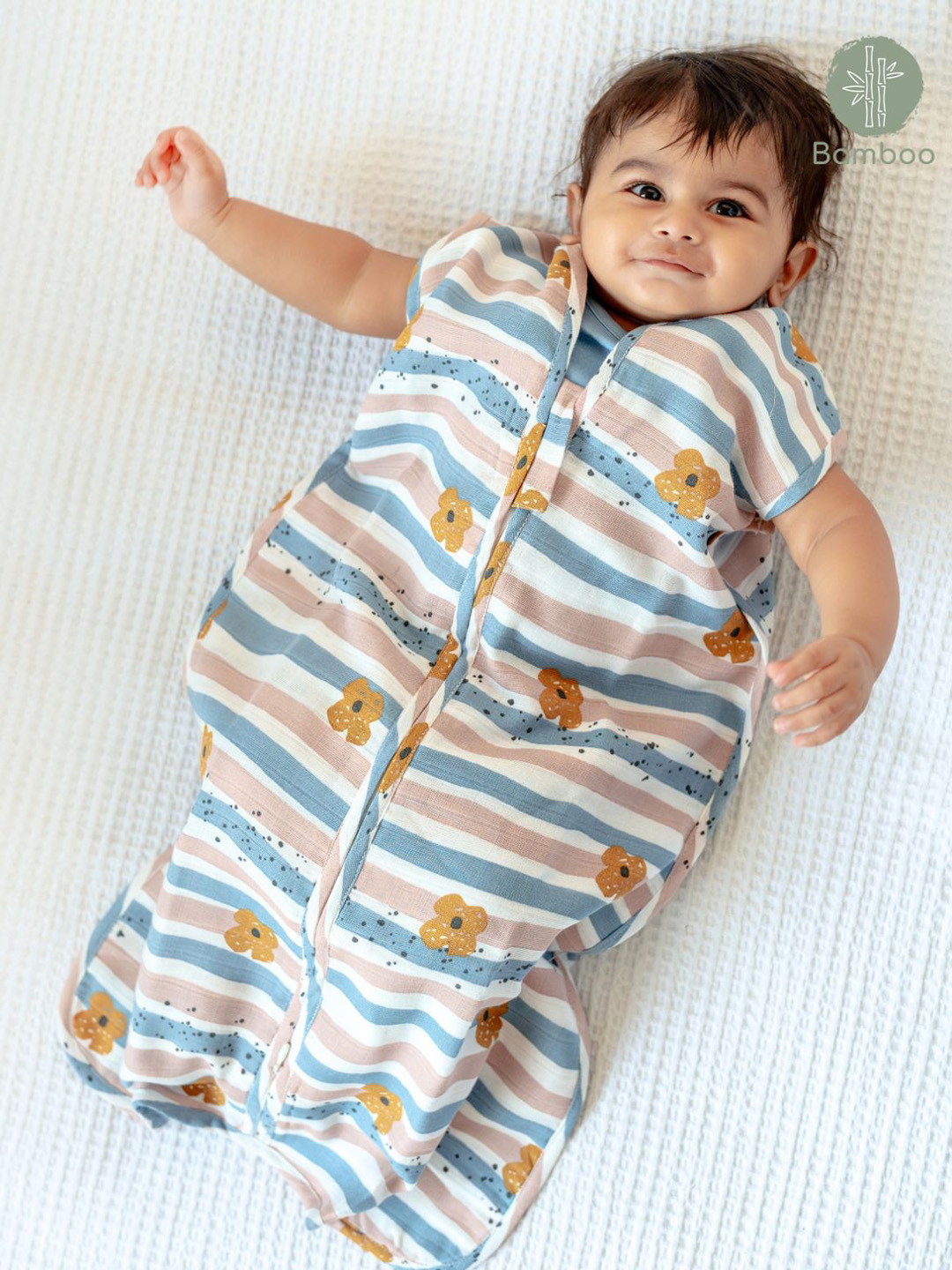 cocoon care Unisex Beige & Blue Printed Bamboo wearable blanket Sleeping Bag