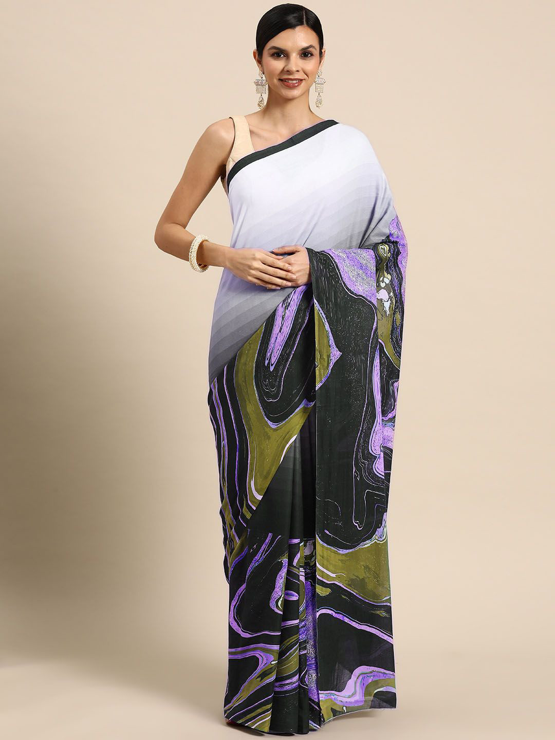 BUTA BUTI Pure Cotton Solid Border Abstract Printed Saree