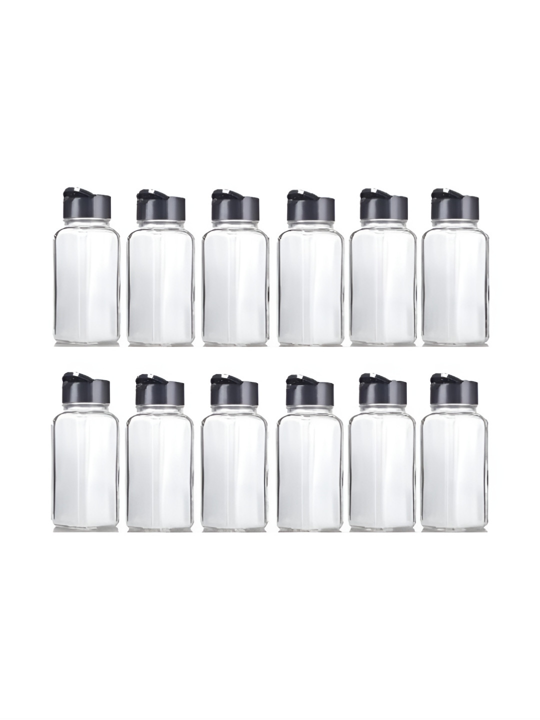 CROCO JAR Transparent & Black Glass 12 Pieces Spice Jars - 120 ml each