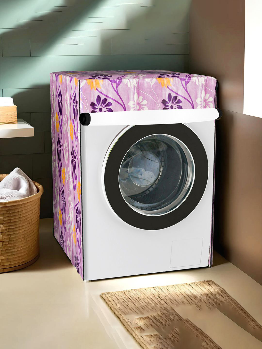 Kuber Industries Purple & Orange Printed Light Weight Top Load Washing Machine Cover