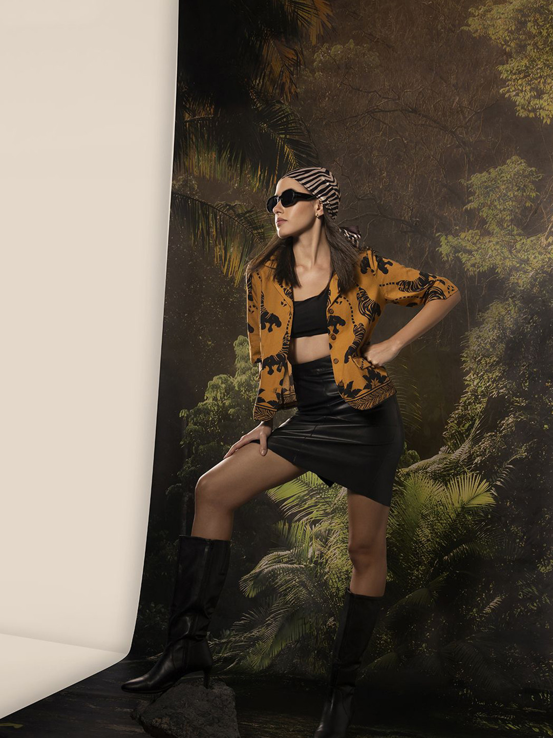 Vero Moda Women Cuban Collar Animal Printed Cotton Casual Shirt