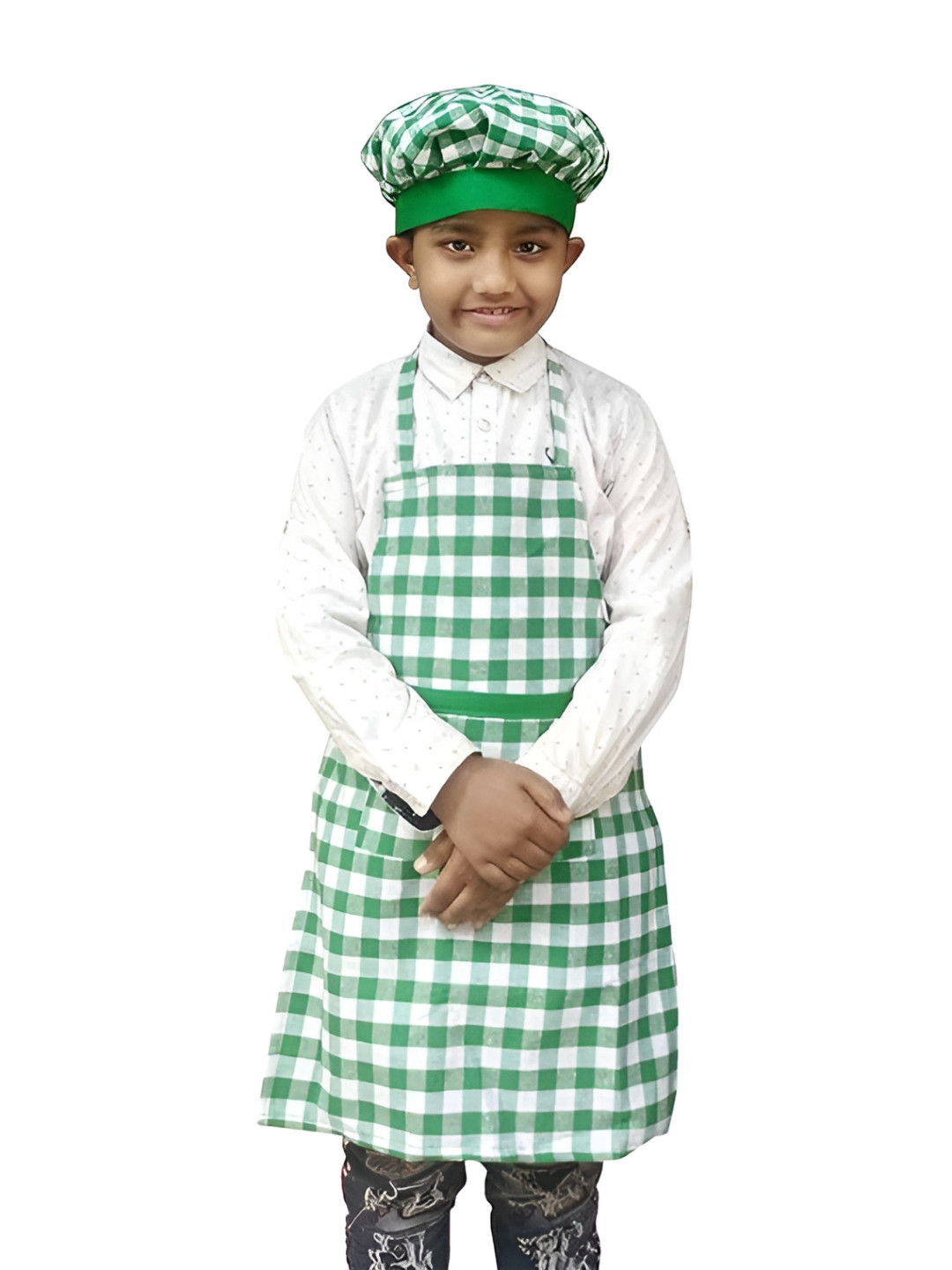 SWITCHON Kids Green & White Cotton Checked Aprons