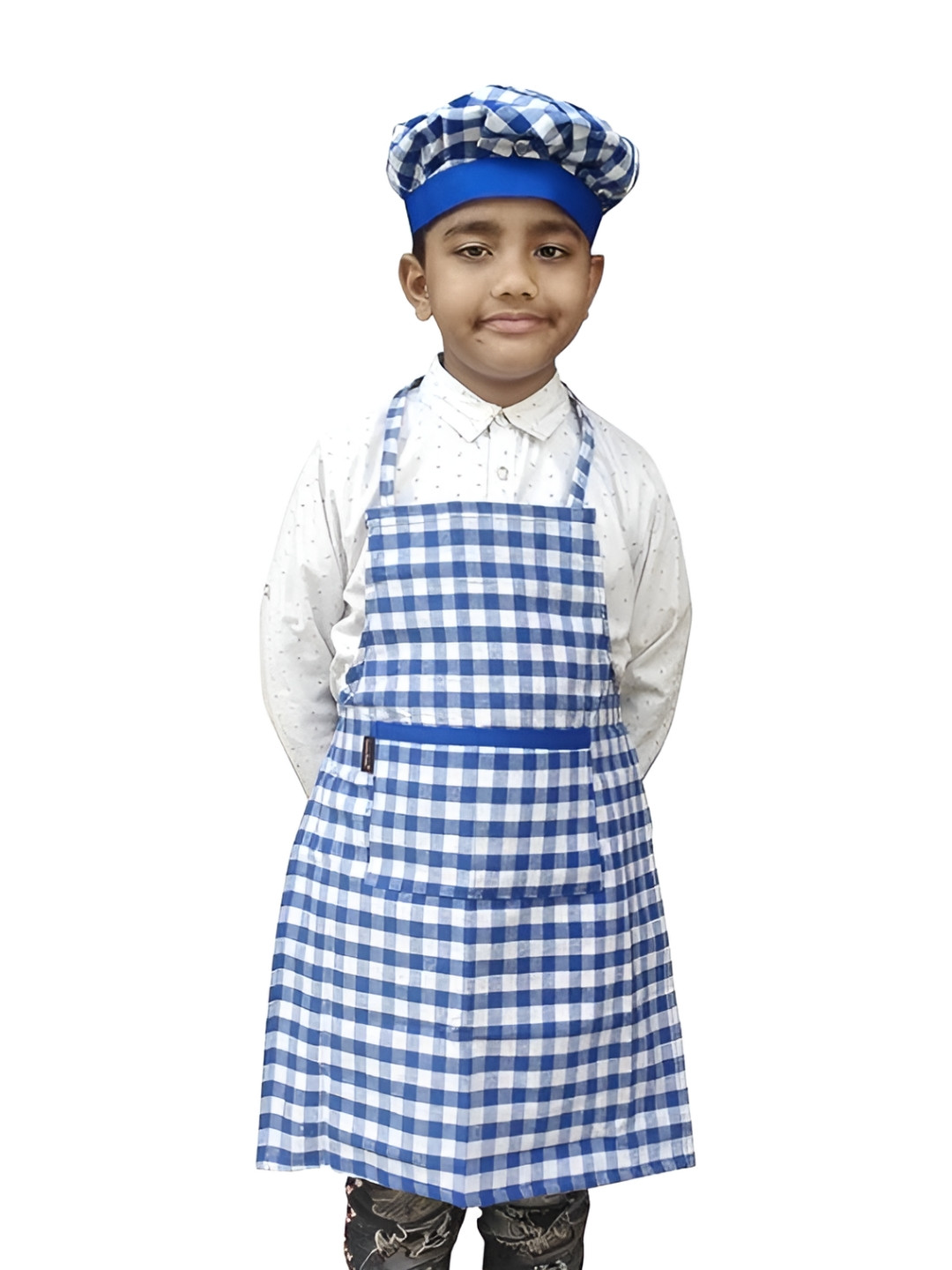 SWITCHON Kids Blue & White Cotton Checked Aprons