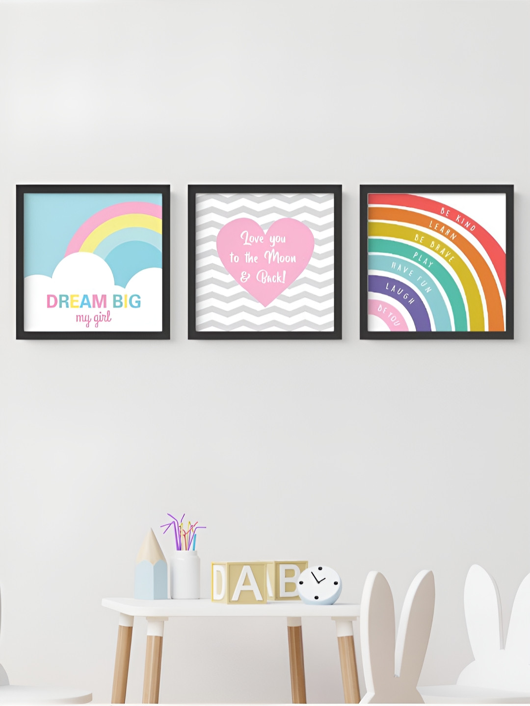 My Kids Wall Dream Big Paper 3 Piece Wall Square Paintings Wall Art -8.66 x 8.66In