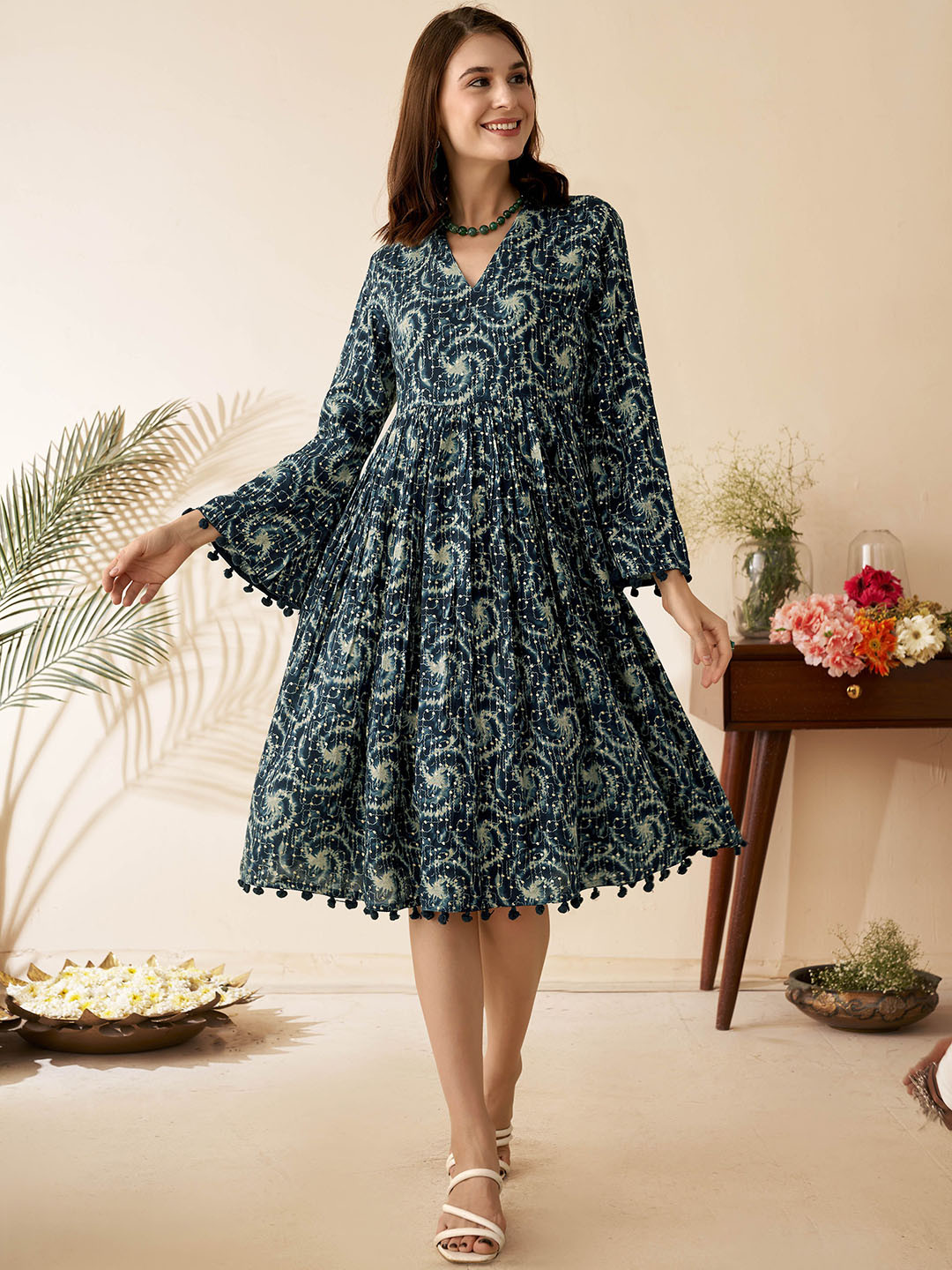 Anouk Tie and Dye Printed Midi Ethnic Dresses