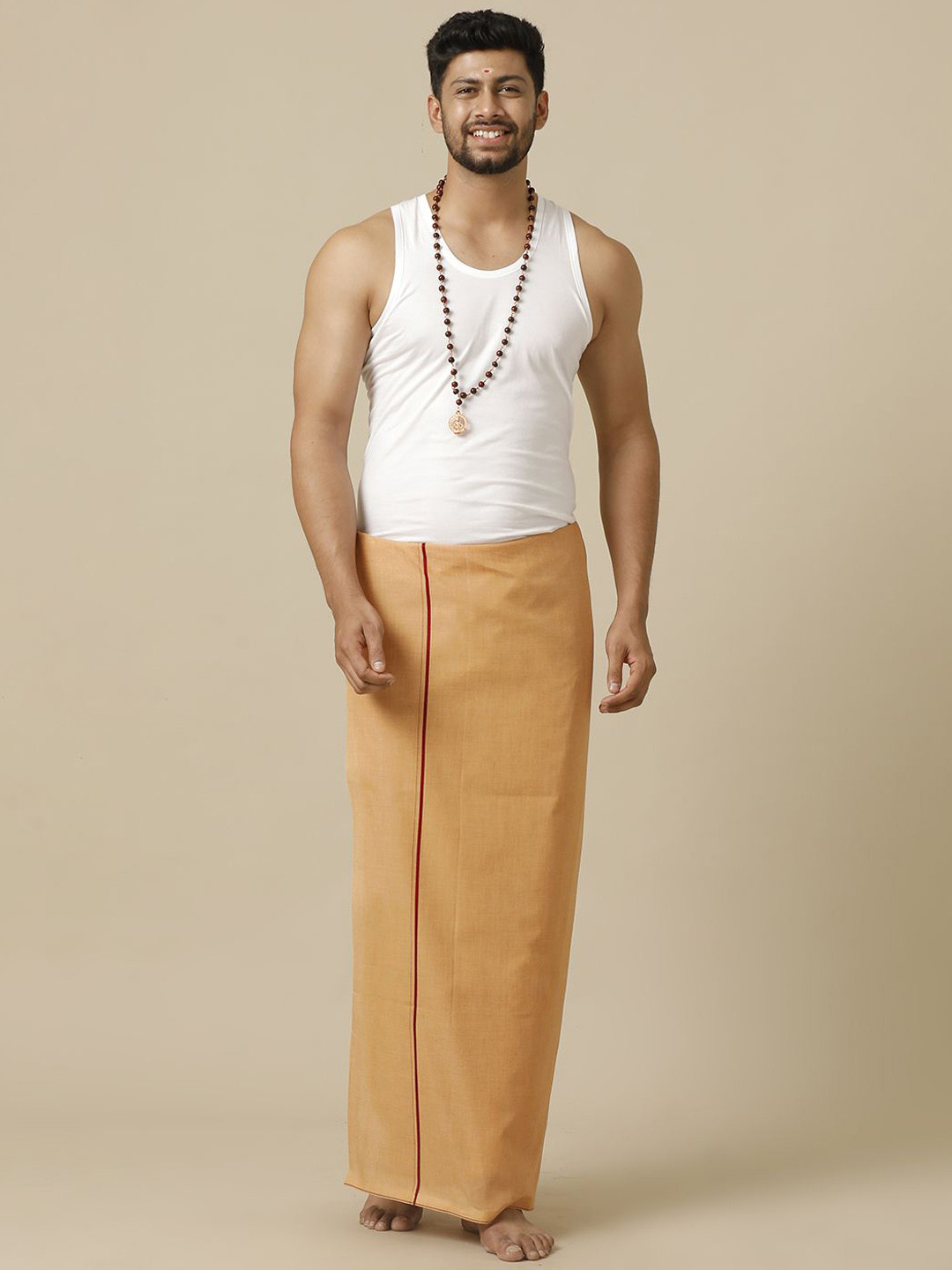 Ramraj Men Kavi Solid Single Layer Cotton Dhoti With Border
