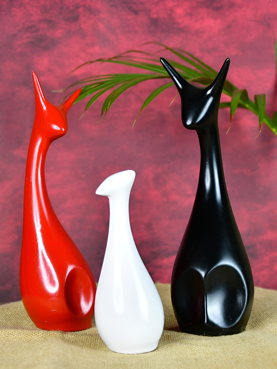 SOWPEACE Cat Trio Red Polyresin Matte Home Office Set of 3 Medium Showpieces - 10.6 Inches