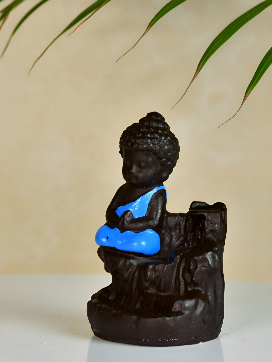 SOWPEACE Buddha Smoke Blue Resin Natural Living Room Small Showpiece - 4.3 Inches