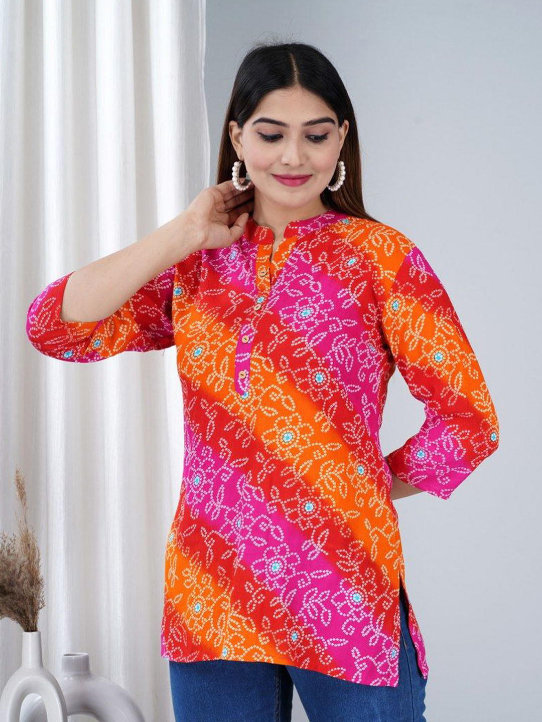 TANISHA Women Floral Printed Mandarin Collar Top