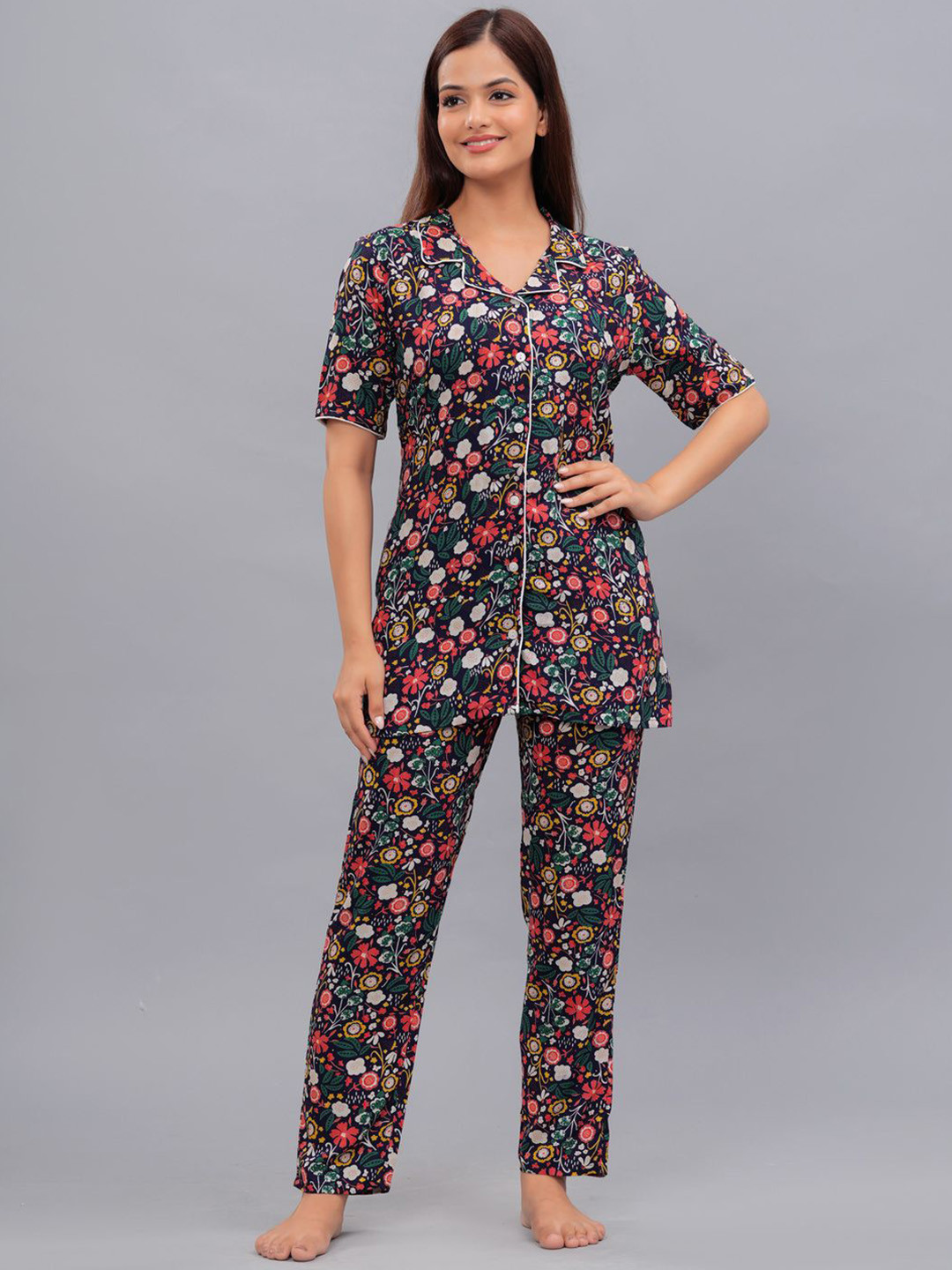 Bachuu Women Lepel Collar Floral Night suit