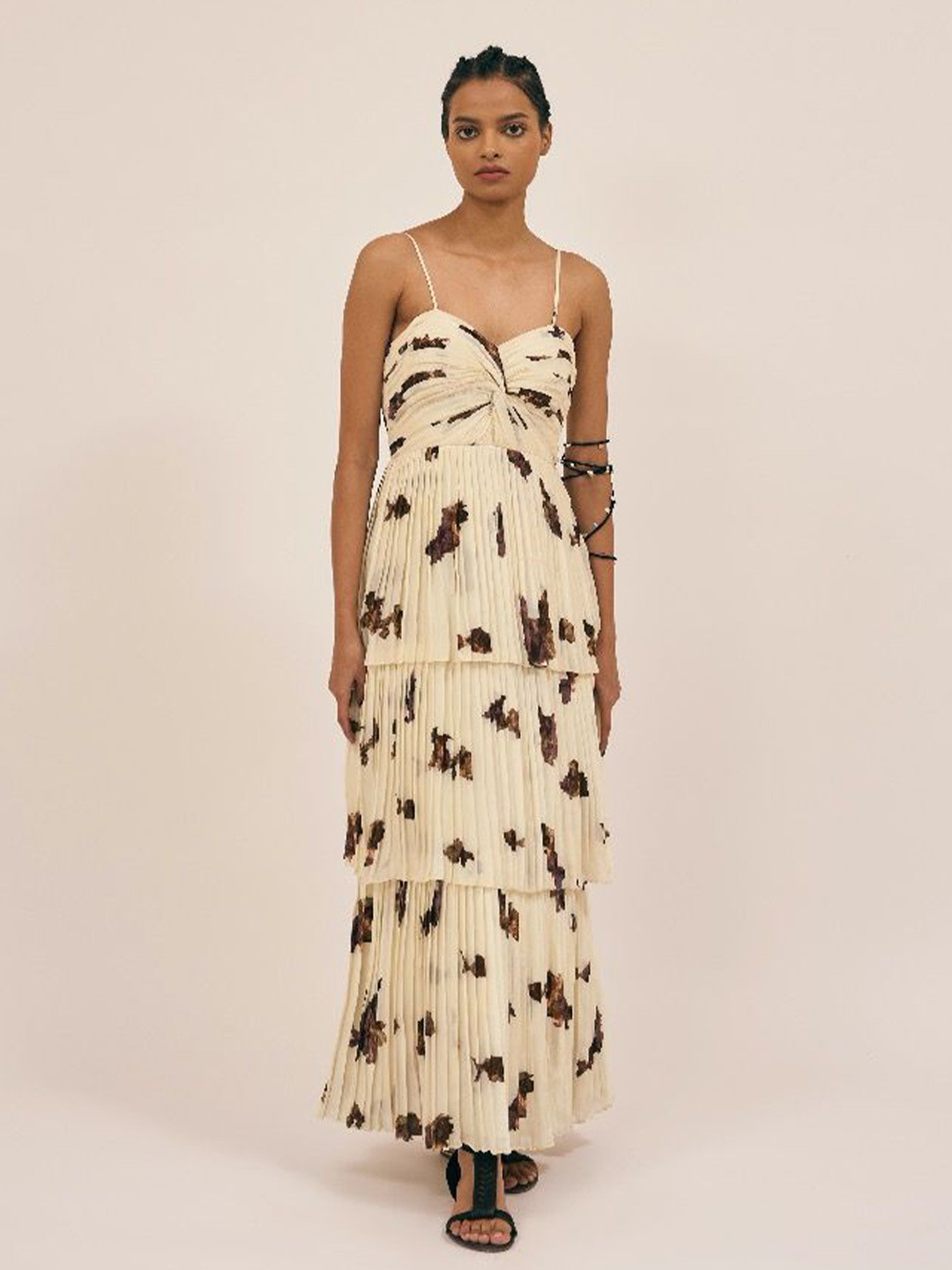 AMKA Floral Print Layered Crepe Maxi Dress