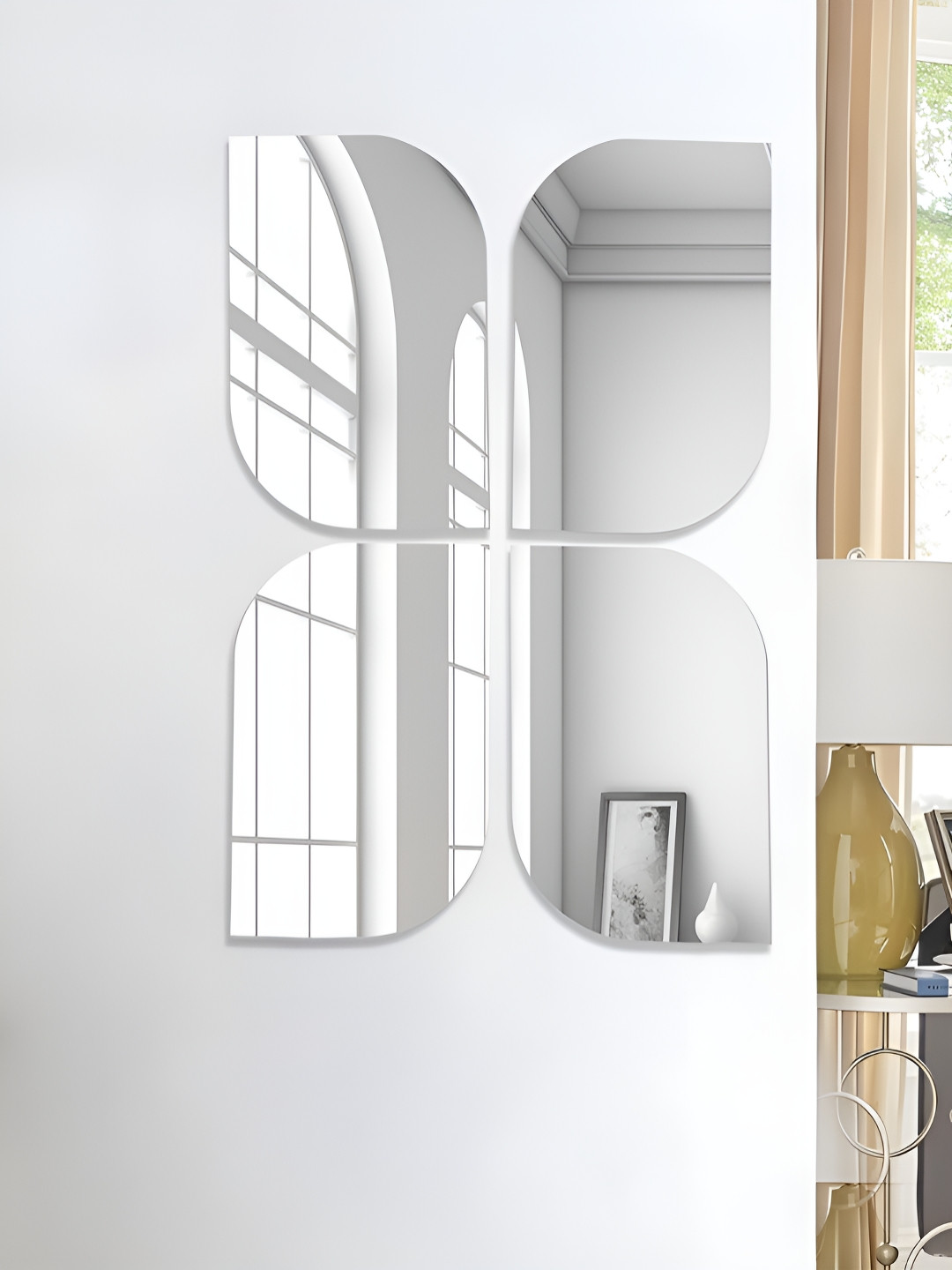 Art Street Silver Toned 6 Pieces Leaf Shape Self Adhesive Acrylic Wall Mirror Stickers