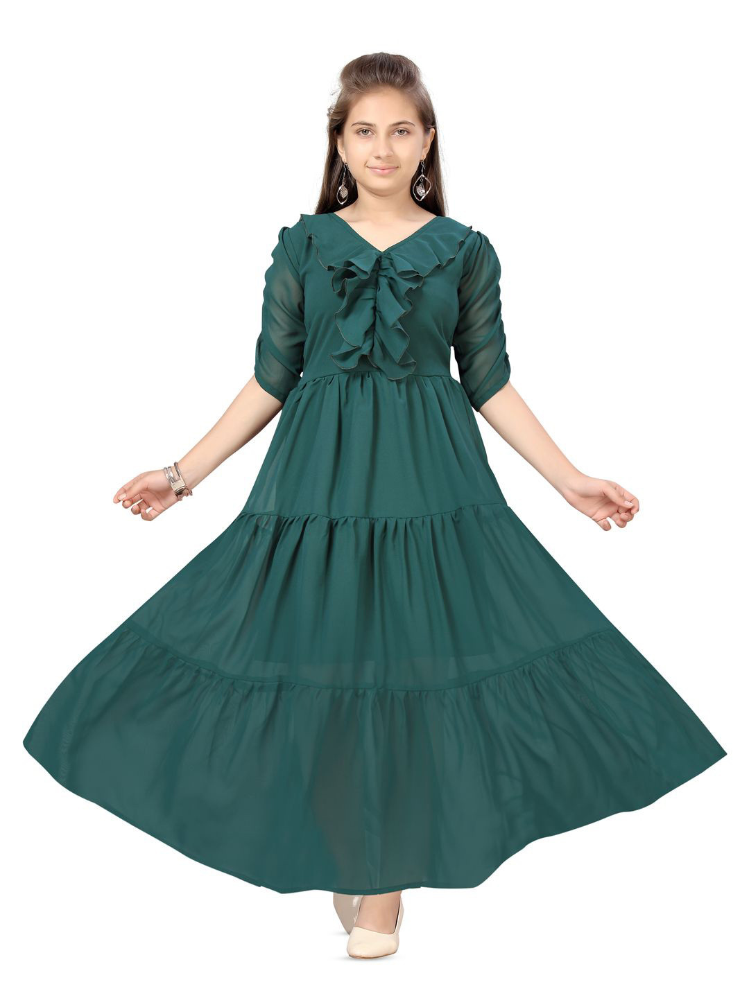 BAESD Girls Ruffle Detailed Georgette Maxi Dress
