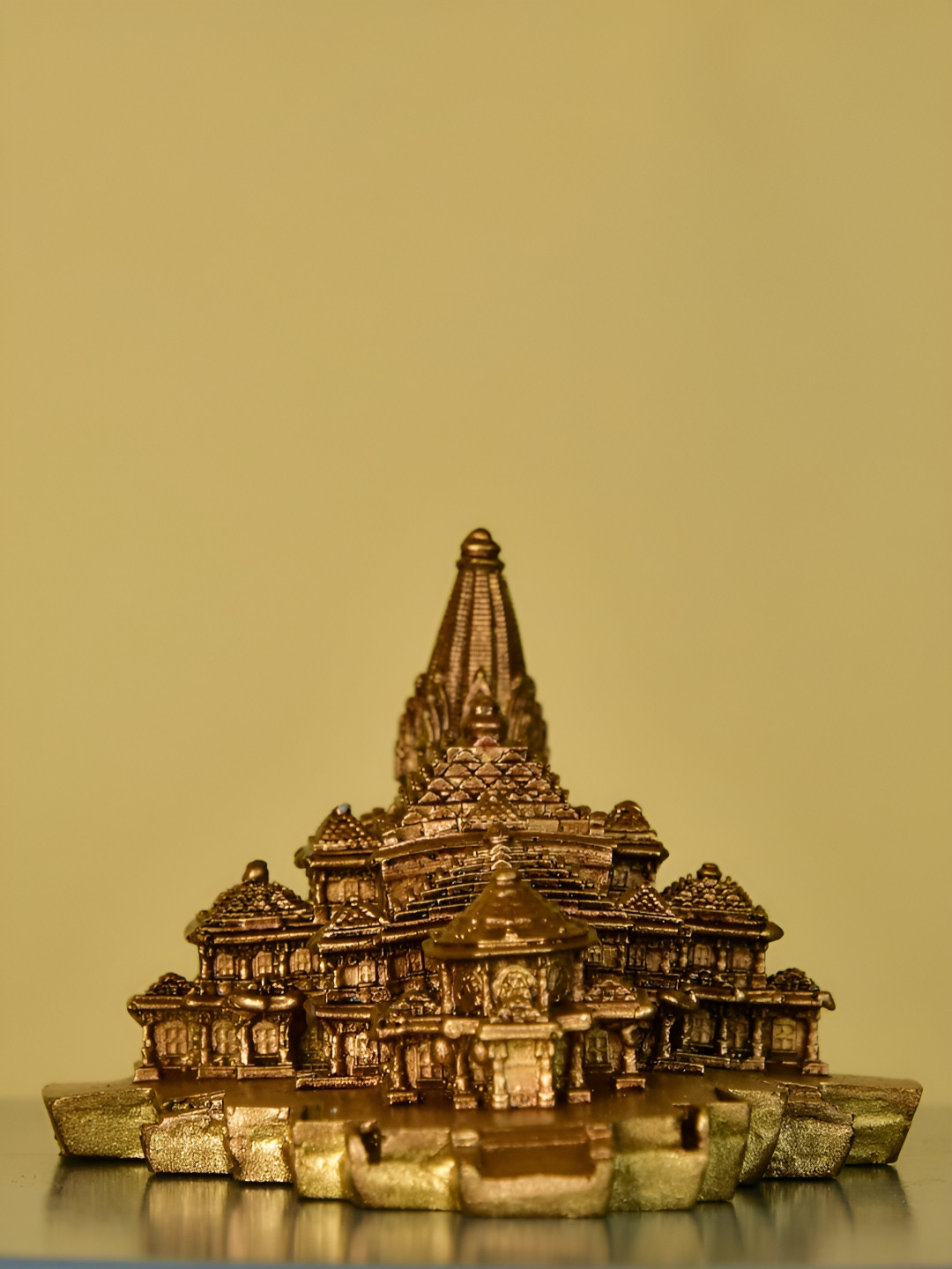 SOWPEACE Mini Mandir Gold Polyresin Natural Living Room Medium Showpiece - 2.8 Inches