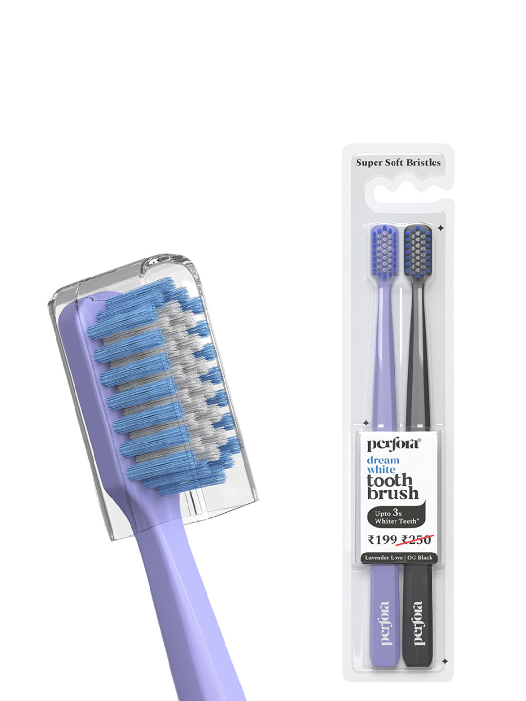 Perfora Pack Of 2 Lavender Coloured & Black Ultra Soft Bristles Toothbrush