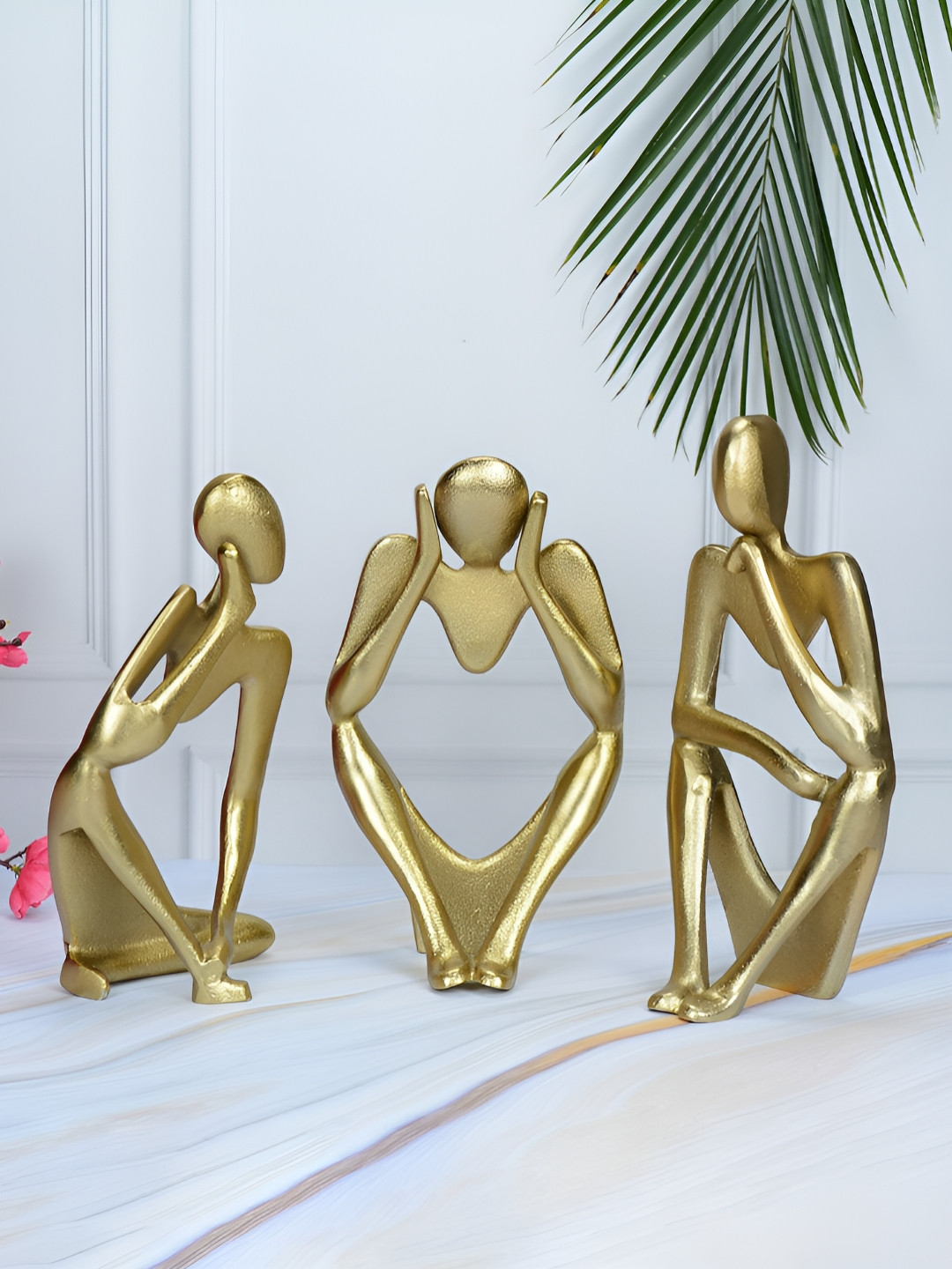 Maison Modern Hollow Man Gold Aluminium Metallic Home Office Set of 3 Medium Showpieces - 12.2 Inches