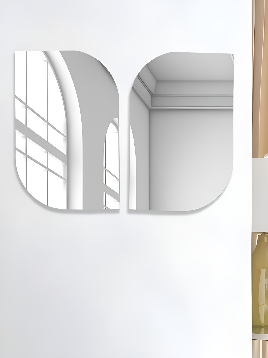 Art Street Silver Toned 2 Pieces Leaf Shape  Self-Adhesive Acrylic Wall Mirror Stickers