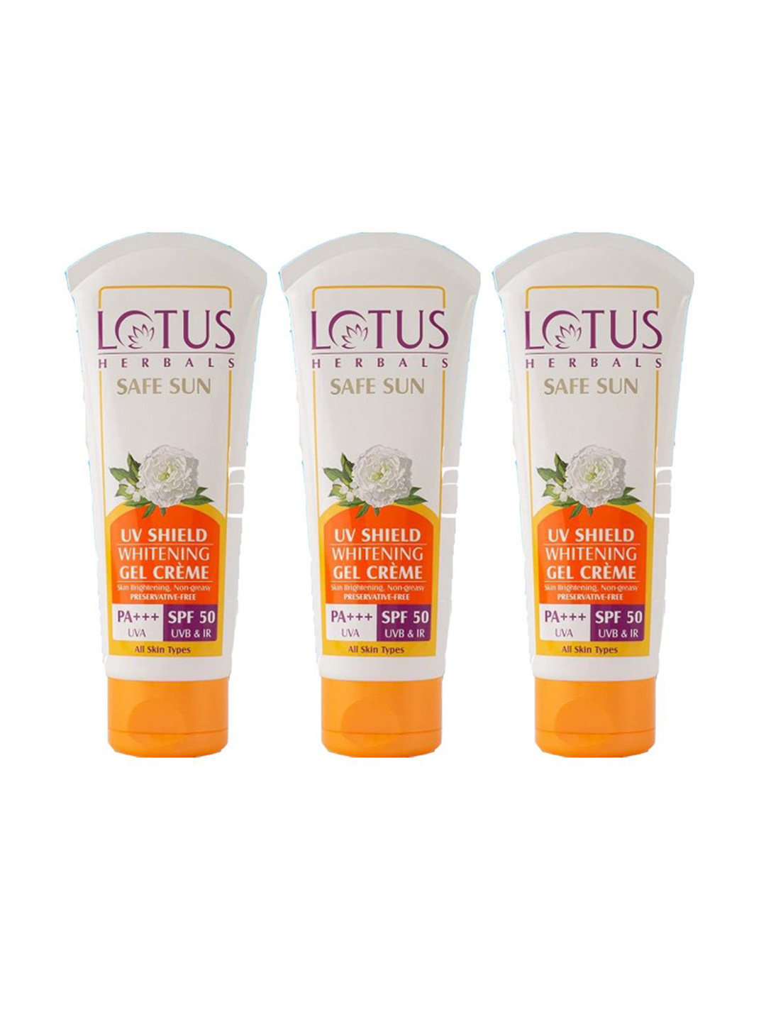 Lotus Herbals Safe Sun Set Of 3 UV Shield Whitening SPF 50 Gel Sunscreen - 100g Each