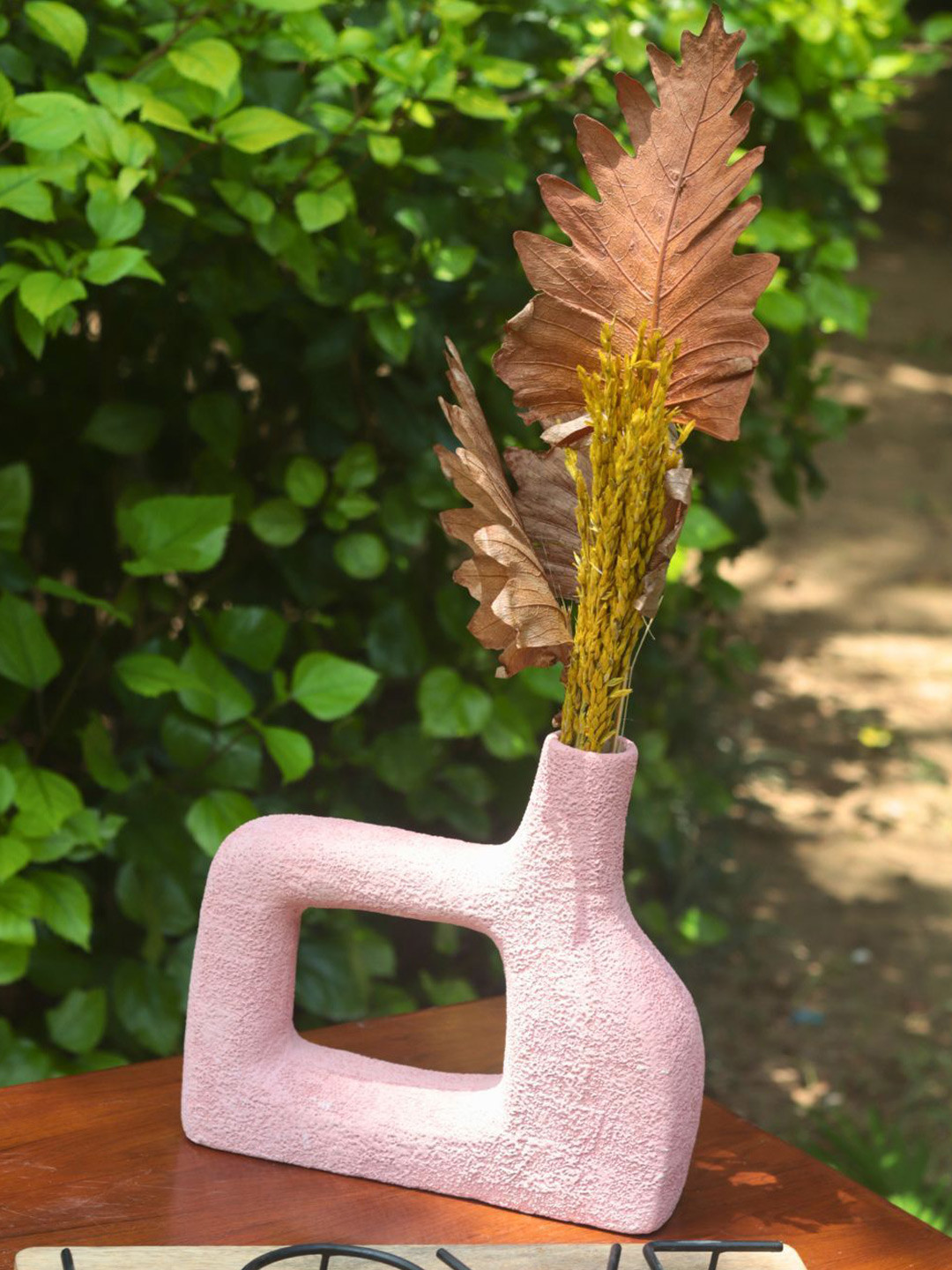 WEAVING HOMES Pink Textured Ceramic Square Flower Vase