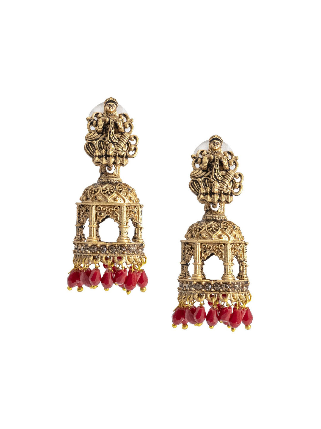 Shining Jewel - By Shivansh Matte Gold-Plated Beaded Oxidised Dome Shaped Jhumkas