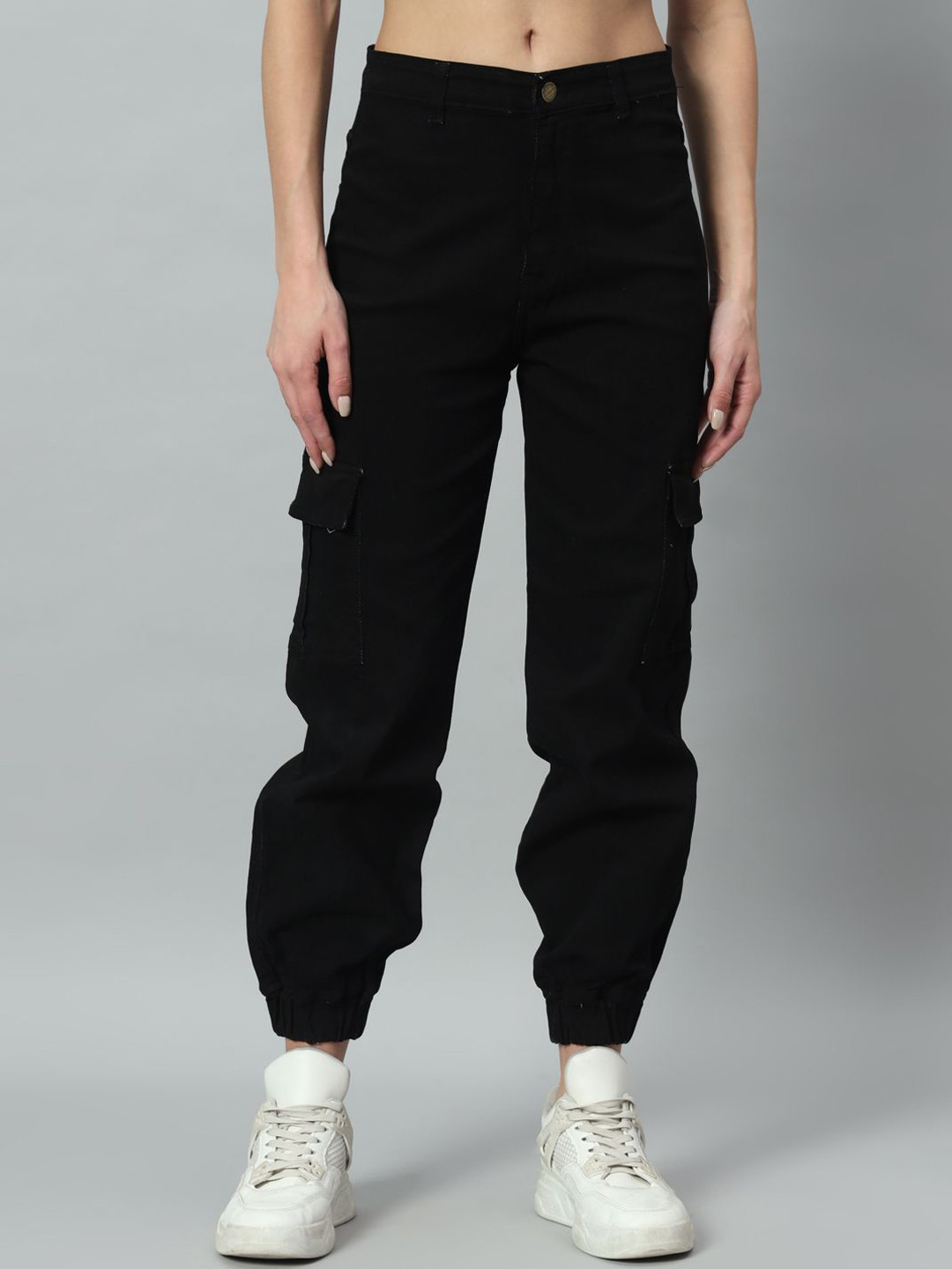 GUTI Women Loose Fit High-Rise Black Denim Joggers