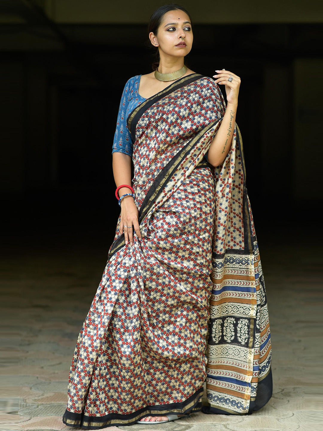 Moora Ethnic Motifs Zari Pure Bagru Saree